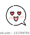 Hand-drawn face with heart-shaped eyes and a white speech bubble 131709750
