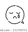 Sad face with tears, hand-drawn, white speech bubble 131709751