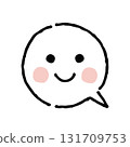 Smiling face, hand-drawn, white speech bubble 131709753