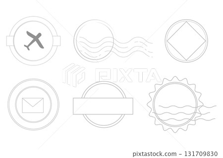 Set of postal stamps and postmarks, for envelopes and letters. Mail and business correspondence, communication. Air mail, vintage textured 131709830