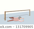 Color illustration of an old man falling down during walking practice 131709905