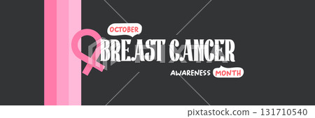 Breast cancer awareness month concept horizontal banner design template with pink ribbon and text isolated on grey background. October is Breast cancer awareness month vector flyer, banner, poster Breast cancer awareness month concept horizontal banner design template with pink ribbon and text isolated on grey background. October is Breast cancer awareness month vector flyer, banner, poster 131710540
