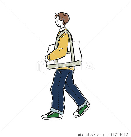 一個男人帶著大包包走路/顏色 131711612