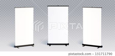 Blank roll up banner mockup displays Blank roll up banner mockup displays 131711790