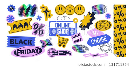 Y2k label stickers with retro digital aesthetic 131711834