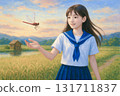 有蜻蜓和校服的鄉村風景 131711837