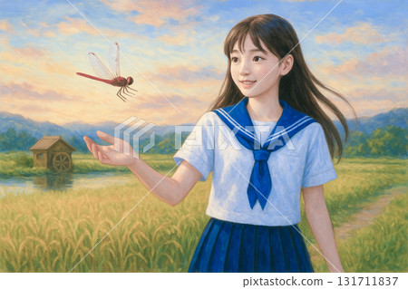 有蜻蜓和校服的鄉村風景 有蜻蜓和校服的鄉村風景 131711837