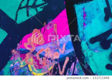 Vibrant Graffiti Art in Neon Blue, Pink, Orange for Urban 90s, Y2K Vibe 131711940
