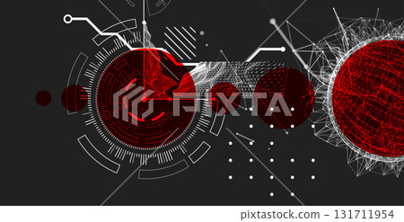 Technological art. Combination of sphere with technological lines and circles in one illustration. Vector. Technological art. Combination of sphere with technological lines and circles in one illustration. Vector. 131711954