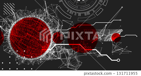 Technological art. Combination of sphere with technological lines and circles in one illustration. Vector. 131711955