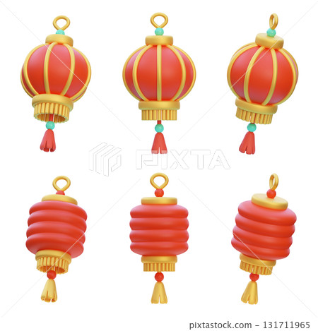 Asia Oriental lantern 3D Icon Set Asia Oriental lantern 3D Icon Set 131711965