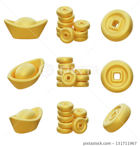 Asia Gold Coin 3D Icon Set 131711967