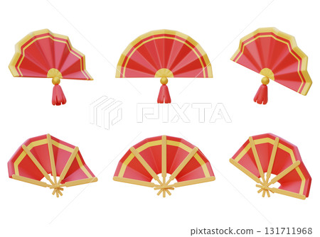 Asia Oriental Fan 3D Icon Set Asia Oriental Fan 3D Icon Set 131711968