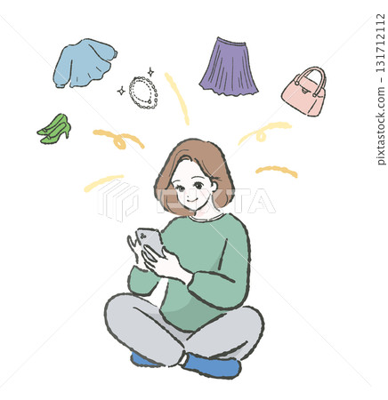 Woman A doing online shopping on her smartphone 131712112
