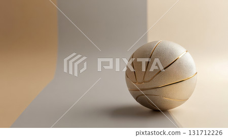 Luxurious gold basketball on minimalist beige background, elegant sporty design Luxurious gold basketball on minimalist beige background, elegant sporty design 131712226