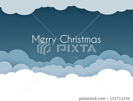 Christmas card with clouds in the night sky in a cut-out paper style. Card design. Winter seasonal holidays 131712250