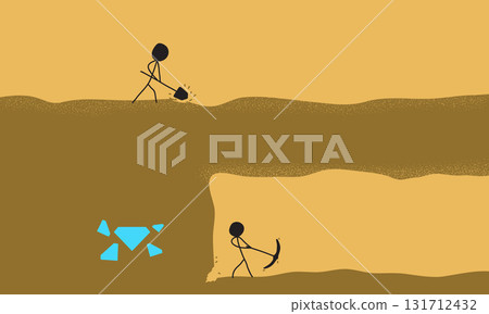 Illustration of Two People Digging the Ground from Different Directions to Find Diamonds Illustration of Two People Digging the Ground from Different Directions to Find Diamonds 131712432