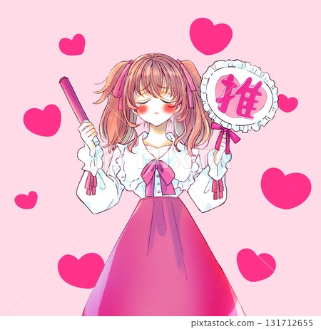 A woman holding a fan and glow sticks, immersed in her favorite idol 131712655