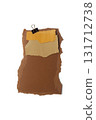 Torn piece of brown piece of paper with beige tape and black binder isolated on white background 131712738