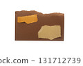 Torn piece of brown piece of paper with beige and orange papers isolated on white background 131712739