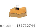 Torn piece of brown and yellow piece of paper with beige tape and black binder isolated on white background 131712744