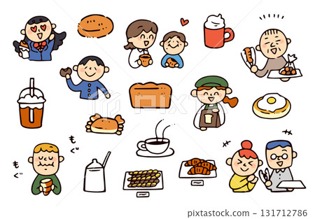 Bakery and people illustration set Bakery and people illustration set 131712786