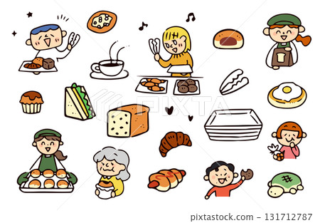 Bakery and people illustration set Bakery and people illustration set 131712787