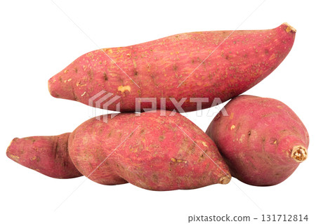 Pile of Japanese sweet potatoes on white background 131712814
