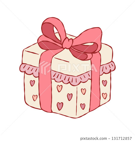 Cute coquette style pink Christmas gift box with ribbon Cute coquette style pink Christmas gift box with ribbon 131712857
