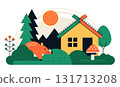 House in the woods - flat design style illustration 131713208