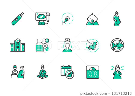Pregnancy - set of line design style icons 131713213