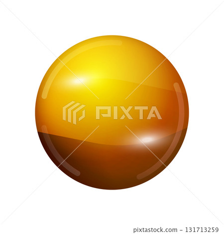 Glass orange ball or precious pearl. Glossy realistic ball, 3D abstract vector illustration highlighted on a white background. Big metal bubble with shadow 131713259