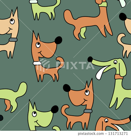 Vector seamless repeating childish pattern with cute dogs in Scandinavian style. Animals background with dog, pets, puppy for invitation, poster, card, flyer, textile, fabric 131713271