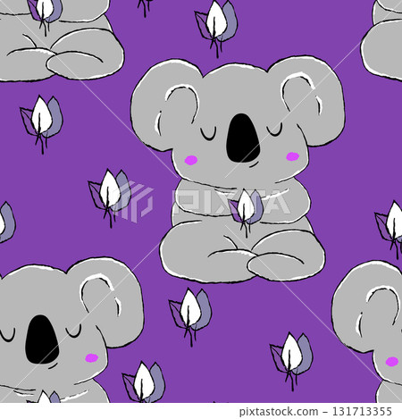 Seamless pattern with cute koala baby on color background. Funny australian animals. Card, postcards for kids. Flat vector illustration for fabric, textile, wallpaper, poster, paper 131713355