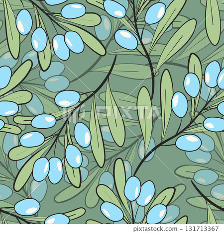 Seamless pattern with sea buckthorn. Natural fresh ripe tasty berries. Vector illustration for background, packaging, textile, fabric and various other designs 131713367