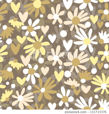 Seamless floral pattern based on traditional folk art ornaments. Colorful flowers on color background. Scandinavian style. Sweden nordic style. Vector illustration. Simple minimalistic pattern 131713376