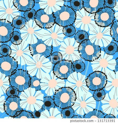 Seamless floral pattern based on traditional folk art ornaments. Colorful flowers on color background. Scandinavian style. Sweden nordic style. Vector illustration. Simple minimalistic pattern Seamless floral pattern based on traditional folk art ornaments. Colorful flowers on color background. Scandinavian style. Sweden nordic style. Vector illustration. Simple minimalistic pattern 131713391