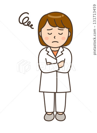 Illustration of a worried young female pharmacist with her arms crossed Illustration of a worried young female pharmacist with her arms crossed 131713459