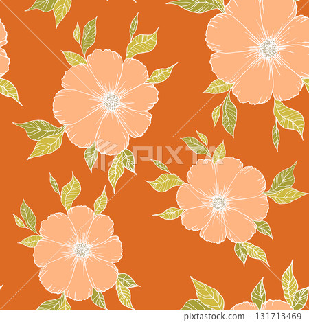 Seamless blooming floral pattern based on hand drawn art ornaments. Colorful flowers on color background. Vector illustration. Simple minimalistic pattern for fabric, textile 131713469