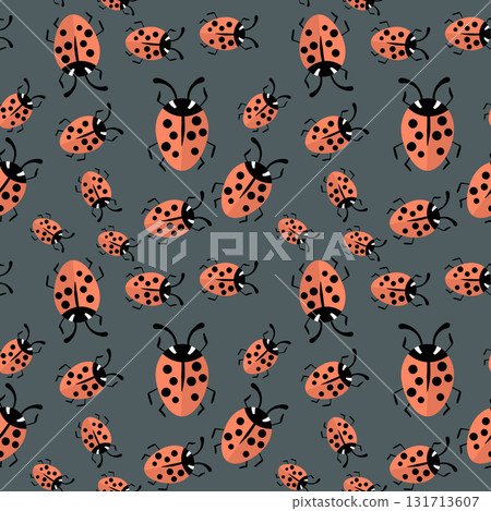 Fashion animal seamless pattern with colorful ladybird on white background. Cute holiday illustration with ladybags for baby. Design for invitation, poster, card, fabric, textile 131713607