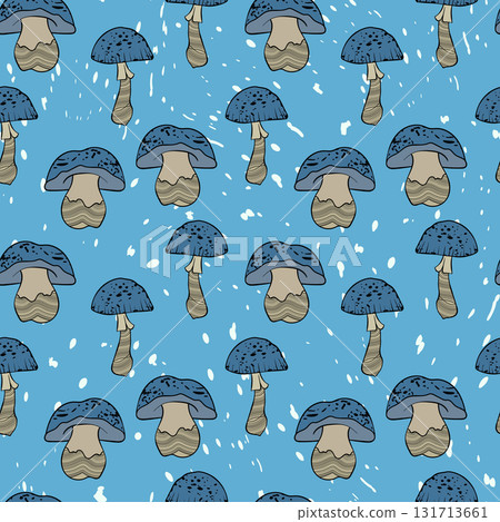 Seamless pattern with mushrooms. Hand drawn vector illustration. Vegan food menu. Poisonous and edible mushroom. Autumn mushroom picking, forest plant sketches Seamless pattern with mushrooms. Hand drawn vector illustration. Vegan food menu. Poisonous and edible mushroom. Autumn mushroom picking, forest plant sketches 131713661