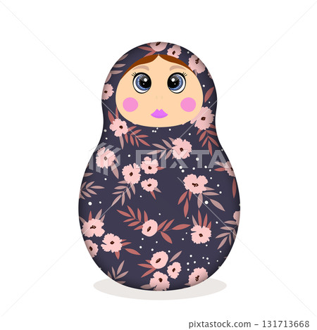 Russian Matryoshka. Traditional Russian folklore dolls with big eyes and lips. Babushka doll with hohloma, traditional painted floral pattern. Hand drawn vector illustration Russian Matryoshka. Traditional Russian folklore dolls with big eyes and lips. Babushka doll with hohloma, traditional painted floral pattern. Hand drawn vector illustration 131713668