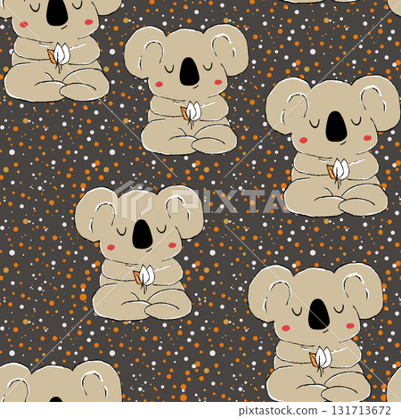 Seamless pattern with cute koala baby on color background. Funny australian animals. Card, postcards for kids. Flat vector illustration for fabric, textile, wallpaper, poster, paper 131713672