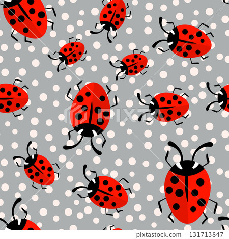 Fashion animal seamless pattern with colorful ladybird on white background. Cute holiday illustration with ladybags for baby. Design for invitation, poster, card, fabric, textile Fashion animal seamless pattern with colorful ladybird on white background. Cute holiday illustration with ladybags for baby. Design for invitation, poster, card, fabric, textile 131713847