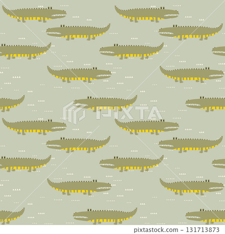 Animal seamless pattern with cartoon crocodiles on color background. Cute holiday illustration with crocodile for baby. Design for invitation, poster, card, fabric, textile, wrapper Animal seamless pattern with cartoon crocodiles on color background. Cute holiday illustration with crocodile for baby. Design for invitation, poster, card, fabric, textile, wrapper 131713873