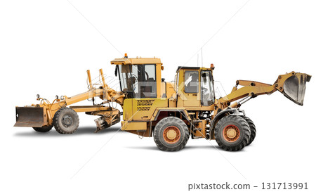 Excavator performing earth moving tasks in construction site setting during daytime Excavator performing earth moving tasks in construction site setting during daytime 131713991