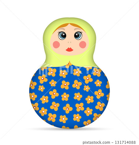 Russian Matryoshka. Traditional Russian folklore dolls with big eyes and lips. Babushka doll with hohloma, traditional painted floral pattern. Hand drawn vector illustration 131714088