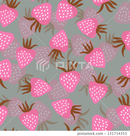 Seamless pattern with strawberry on color background. Natural delicious fresh ripe tasty fruit. Vector illustration for print, fabric, textile, banner, other design. Food concept Seamless pattern with strawberry on color background. Natural delicious fresh ripe tasty fruit. Vector illustration for print, fabric, textile, banner, other design. Food concept 131714353