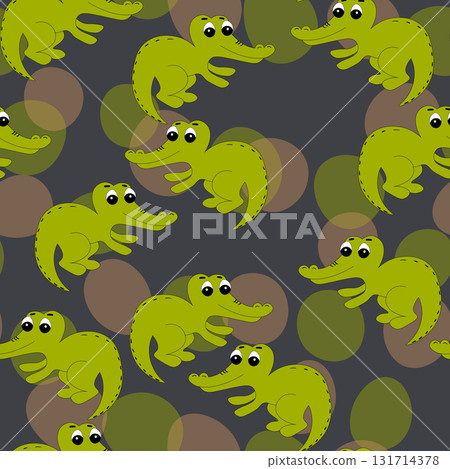 Animal seamless pattern with cartoon crocodiles on color background. Cute holiday illustration with crocodile for baby. Design for invitation, poster, card, fabric, textile, wrapper Animal seamless pattern with cartoon crocodiles on color background. Cute holiday illustration with crocodile for baby. Design for invitation, poster, card, fabric, textile, wrapper 131714378