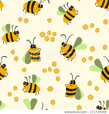 Seamless pattern with bees. Small wasp. Vector illustration. Design for invitation, cards, textile, fabric. Doodle style Seamless pattern with bees. Small wasp. Vector illustration. Design for invitation, cards, textile, fabric. Doodle style 131714446
